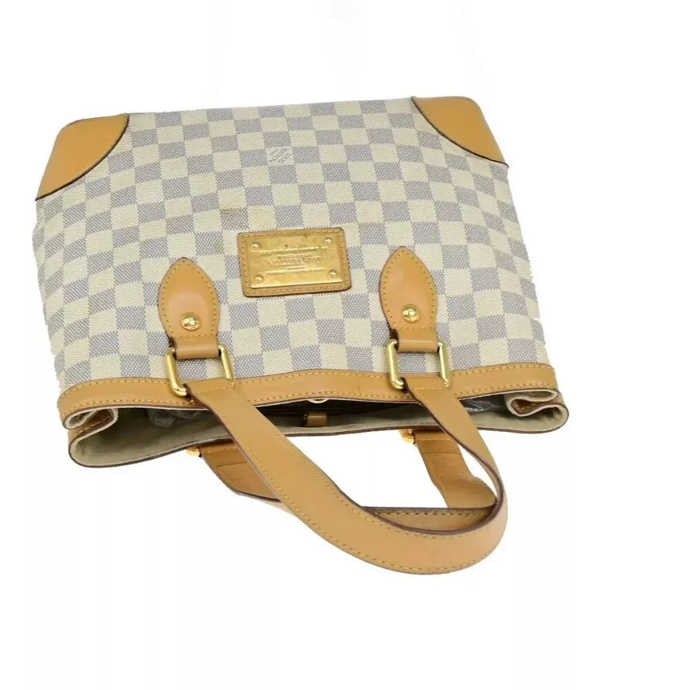 LOUIS VUITTON Hampstead PM Shoulder Bag Damier Azur Leather White